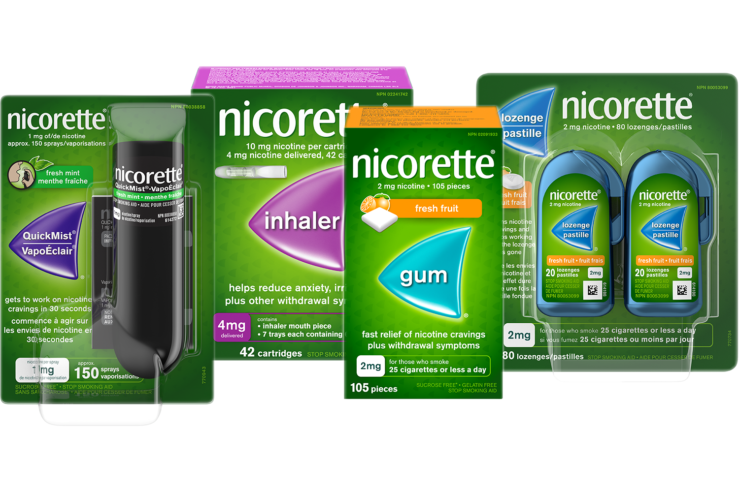 A group of Nicorette products