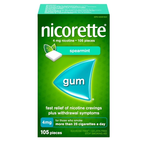 NICORETTE® Smoking Cessation Gum, spearmint, 4mg, 105 pieces