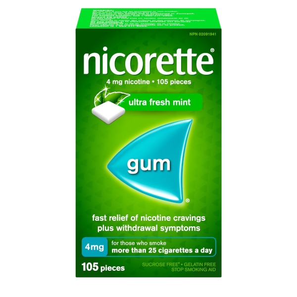 NICORETTE® Smoking Cessation Gum, ultra fresh mint, 4mg, 105 pieces