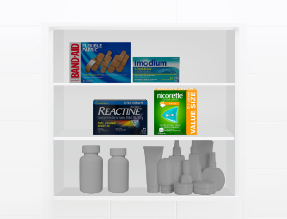 Medicine cabinet with essential Johnson & Johnson products